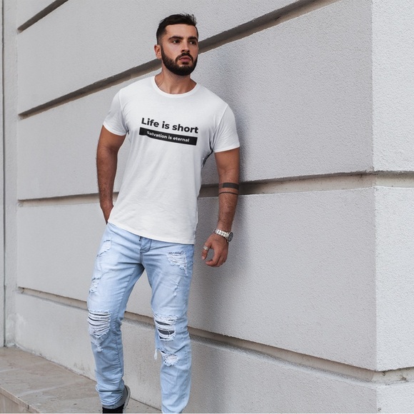 "Life is short. Salvation is eternal" Unisex Tee - Picture 4 of 6